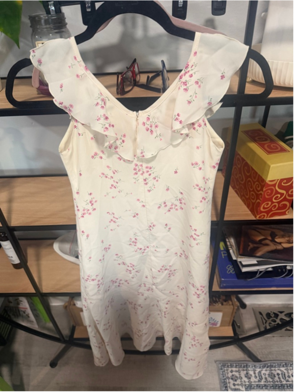 Girls Alessia Off-White Pink Floral Ruffle Dress Size 8